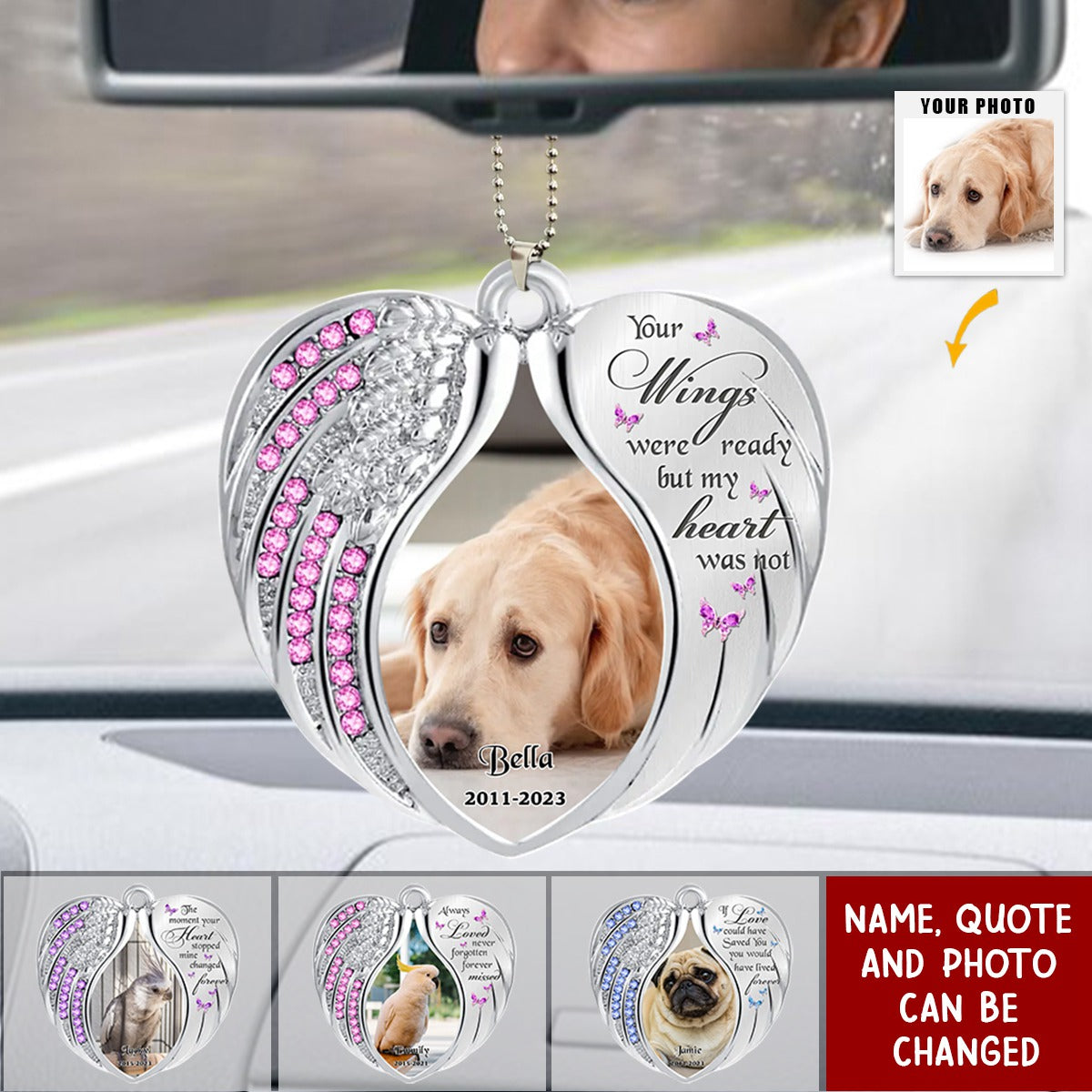 Your Wings Were Ready But My Heart Was Not - Personalized Memorial Heart Acrylic Photo Ornament