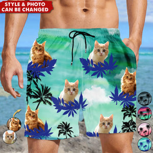Custom Photo Funny Family Pet Face Color Sunset - Funny Gift For Pet Lovers- Personalized Unisex Beach Shorts