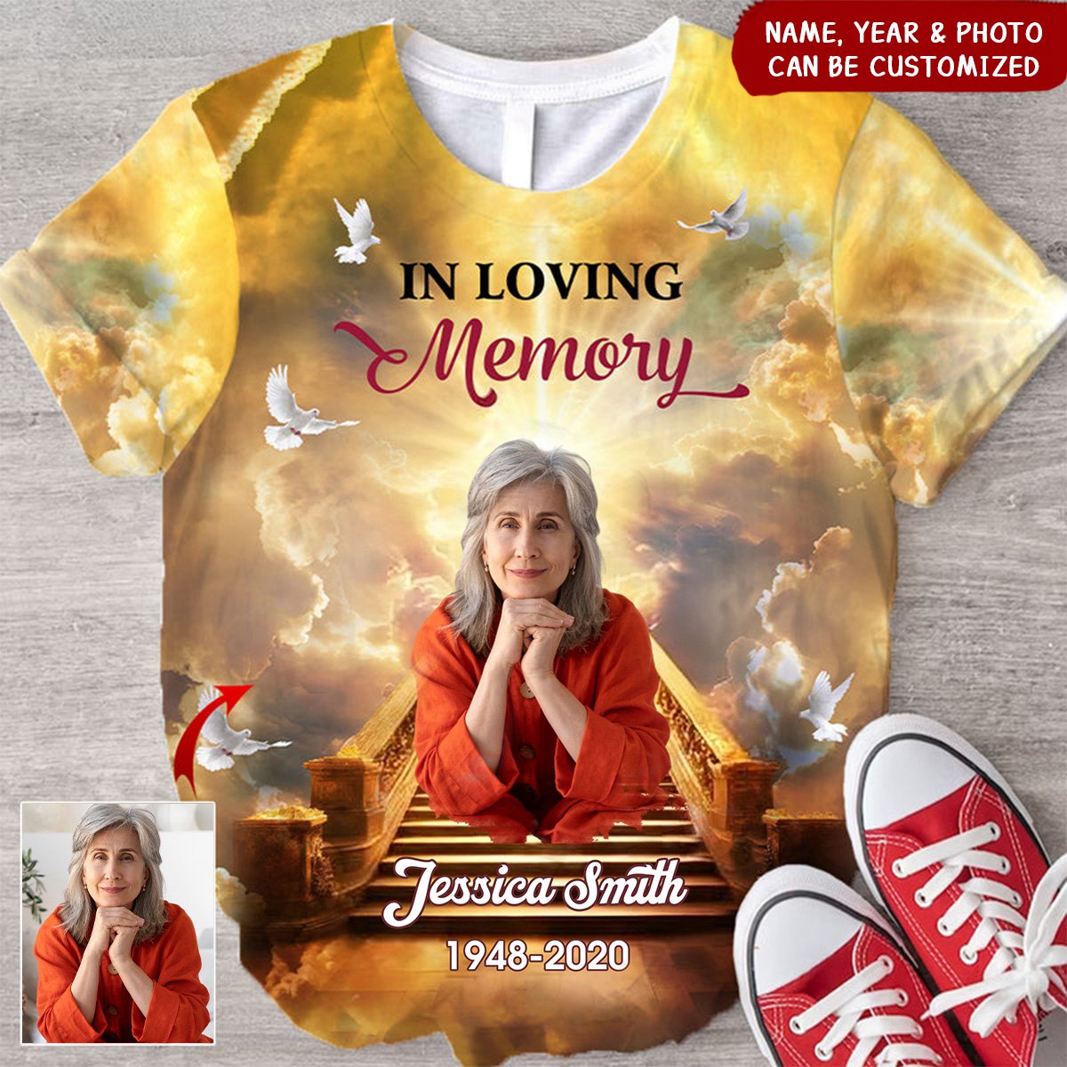 Golden Heaven Insert Photo, In Loving Memory Personalized 3D T-shirt