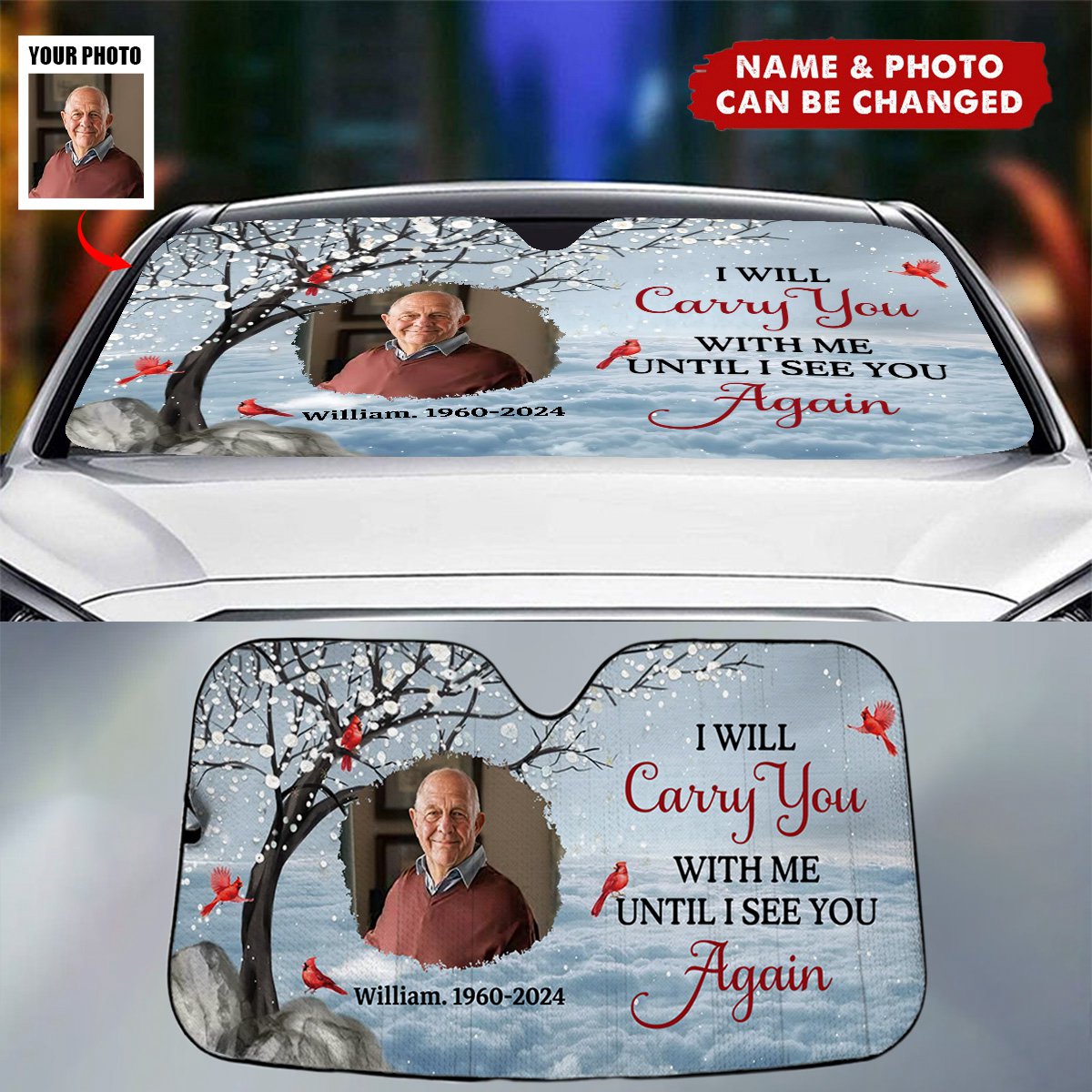Carry You With Me Photo Memorial Personalized Car Sunshade, Sympathy Gift