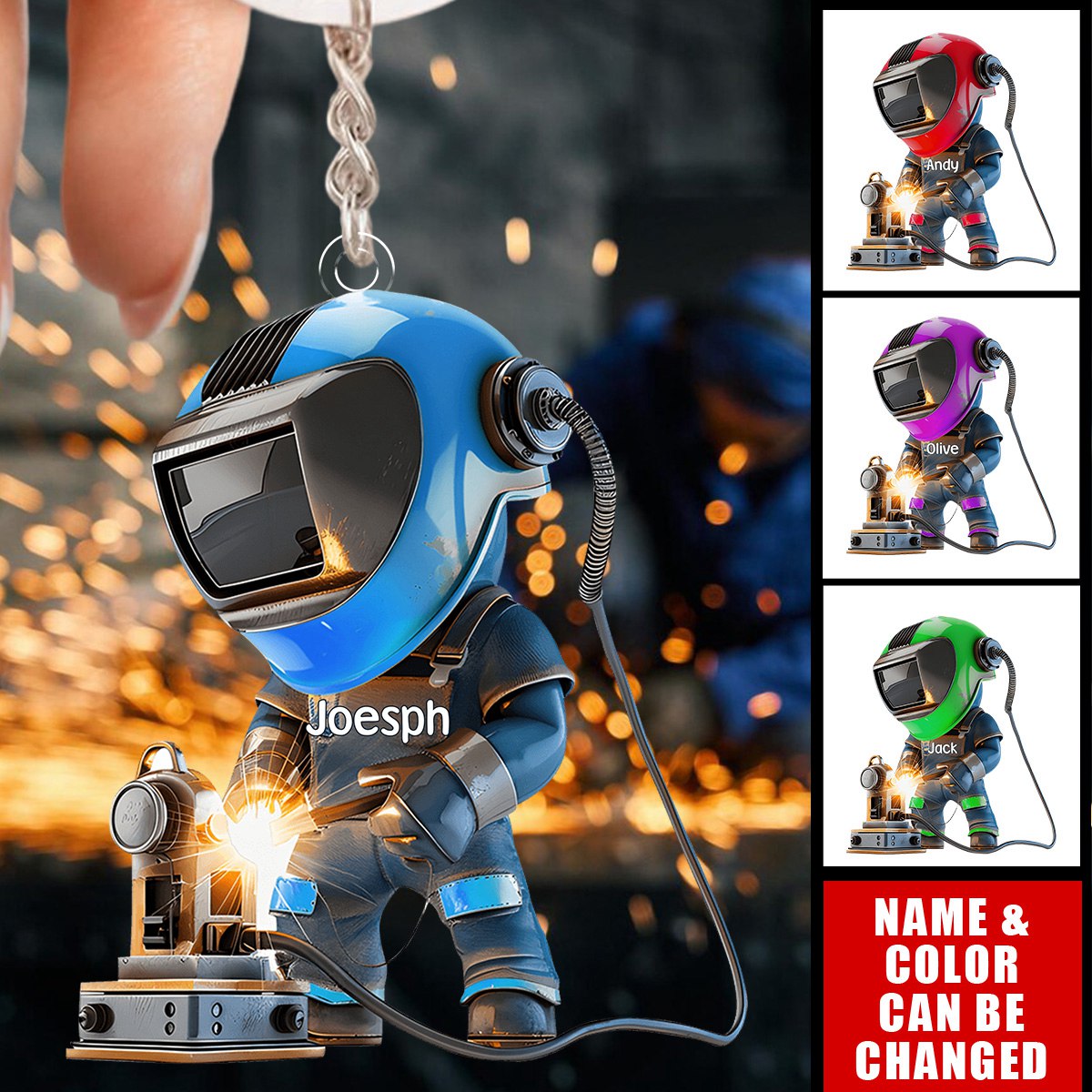 Working Welder Personalized Keychain, Gift For Welder